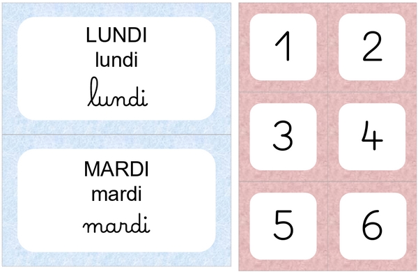 Aperçu des étiquettes du calendrier en français