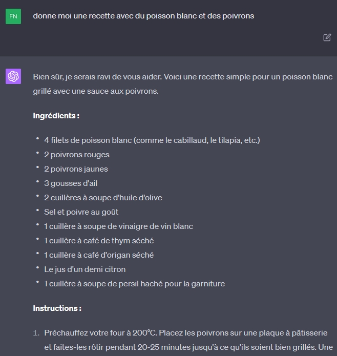 Une recette avec ChatGPT