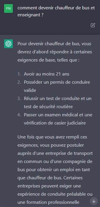 Une question posée à ChatGPT et sa réponse
