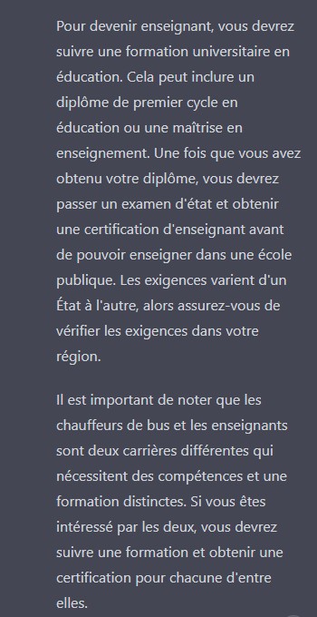 Une question posée à ChatGPT et sa réponse