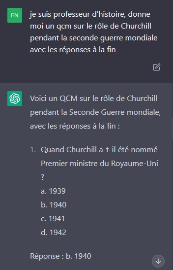Un professeur demande un QCM sur le rôle de Churchill pendant la seconde guerre mondiale