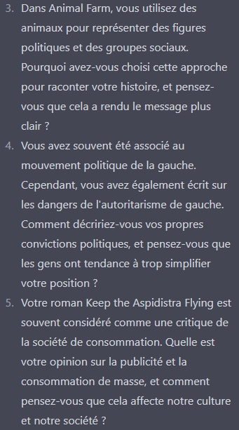 Suite des questions