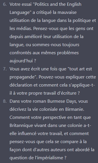 Dernières questions