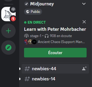 Midjourney, serveur Discord, salon newbies