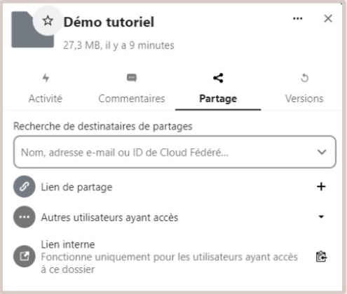Partager un fichier dans Nuage