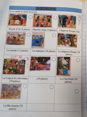 Exemple d'une page sur le suivi des puzzles