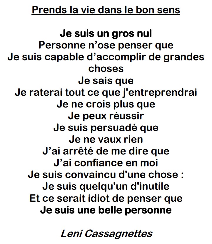 Poésie à lire dans un sens, puis dans l'autre ! Texte : Leni CASSAGNETTES
